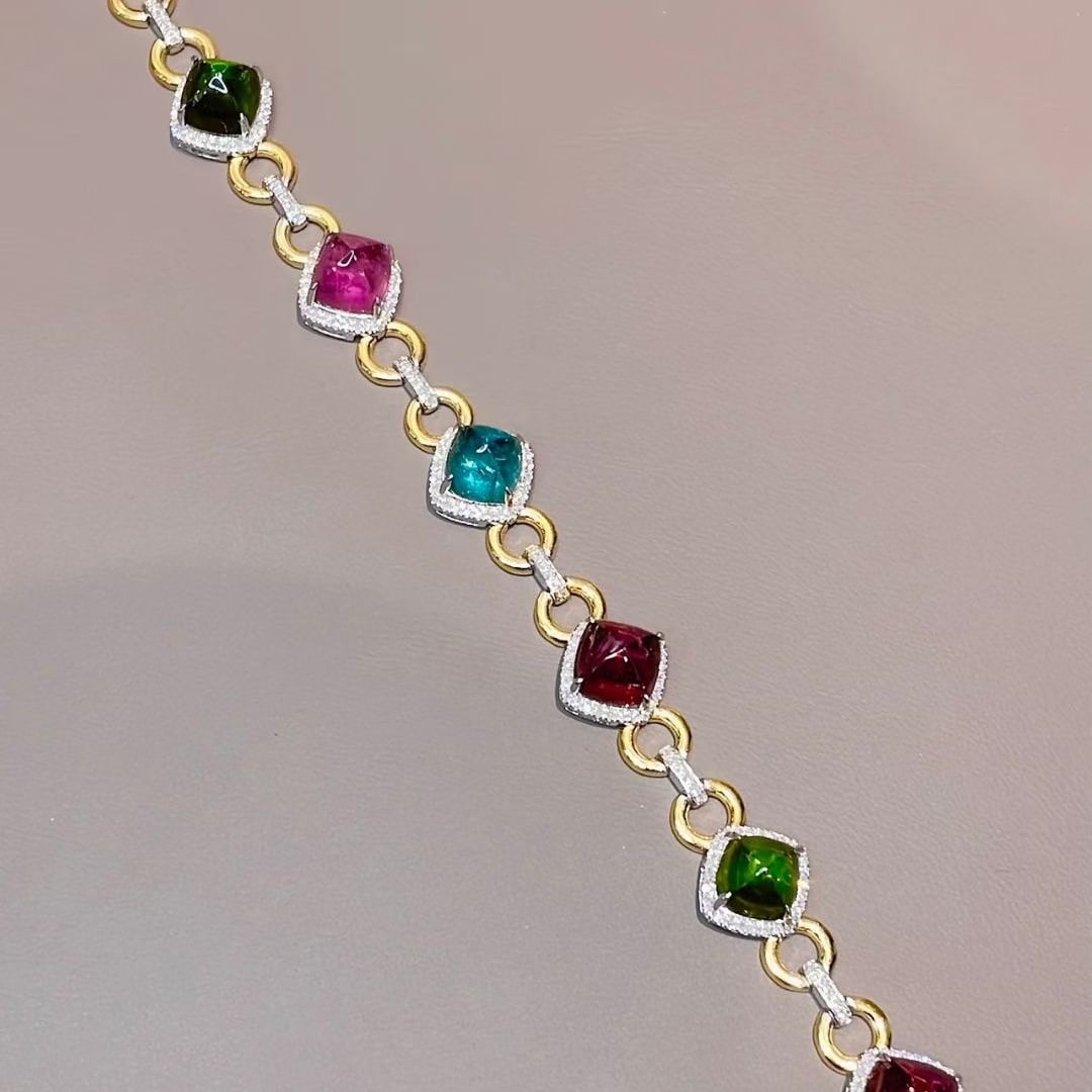14k Gold 15 Ct Natural Tourmaline & Diamond Bracelet - 3