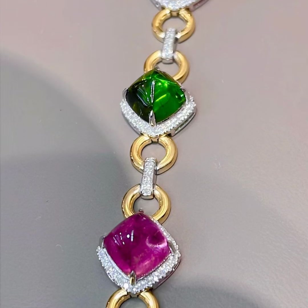 14k Gold 15 Ct Natural Tourmaline & Diamond Bracelet - 6