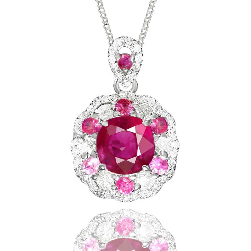 14k Gold 1.96 Ctw Natural Ruby & Diamond Pendant( Without Chain ) - 2