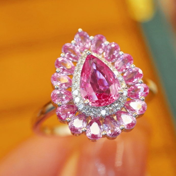 14k Gold 1.91 Ctw Natural Padparadscha Sapphire & Diamond Ring - 2