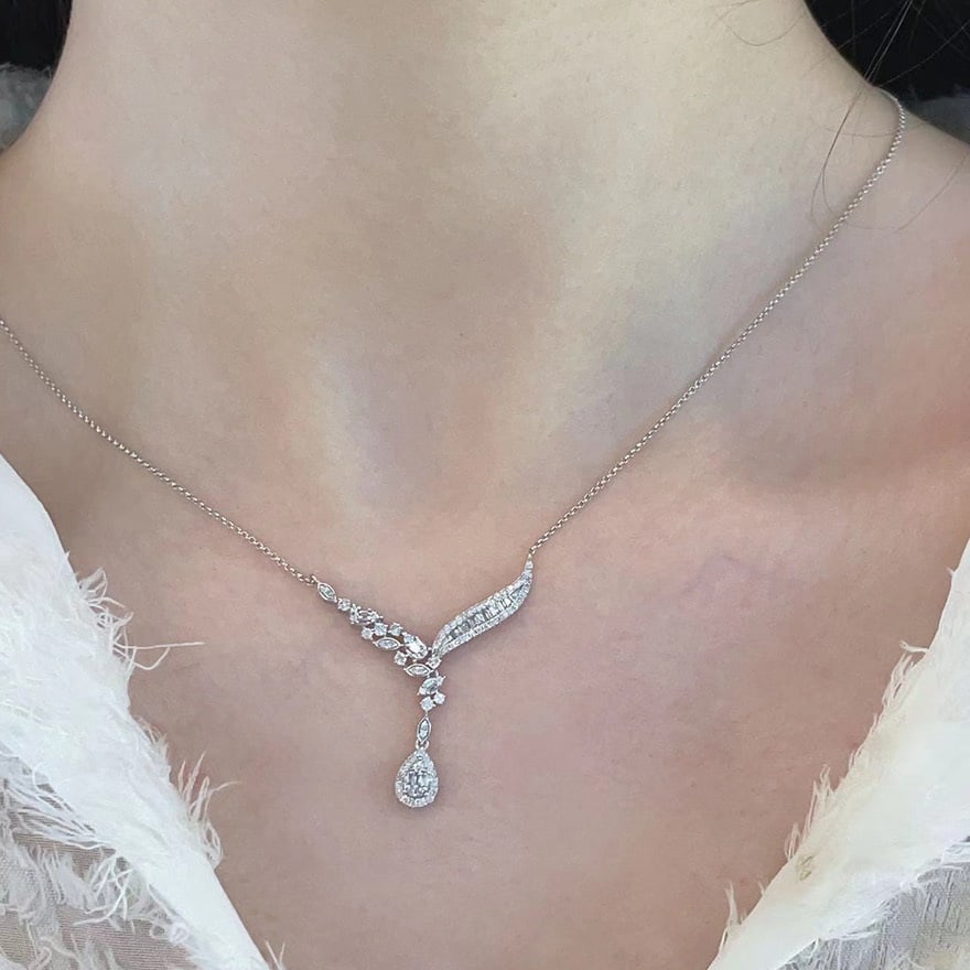 14k Gold 0.6 Ct Natural H Diamond Necklace - 9
