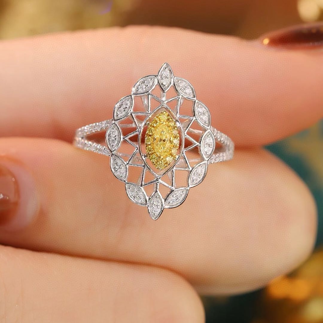 14k Gold 0.5 Ctw Natural Yellow Diamond & Diamond Ring - 5