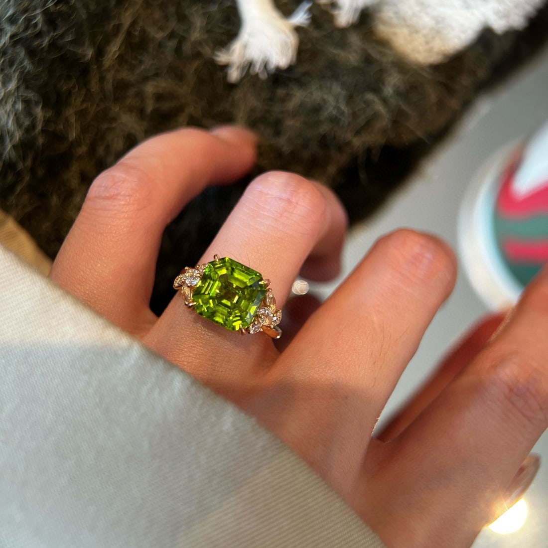 14k Gold 5.69 Ctw Natural Peridot & Diamond Ring - 3