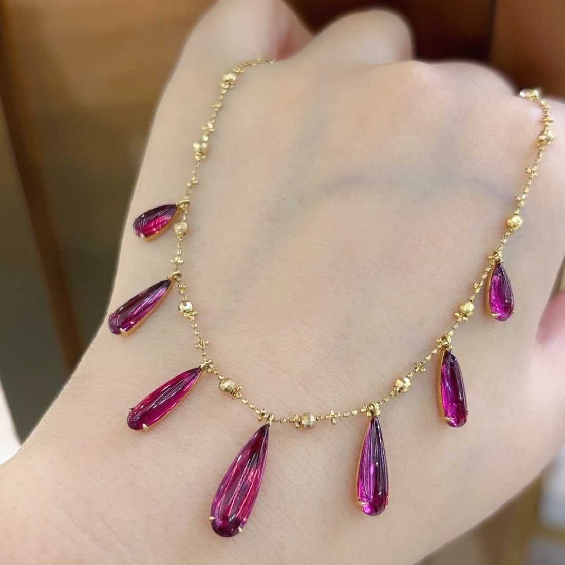 14k Gold 8 Ct Natural Tourmaline Necklace - 2