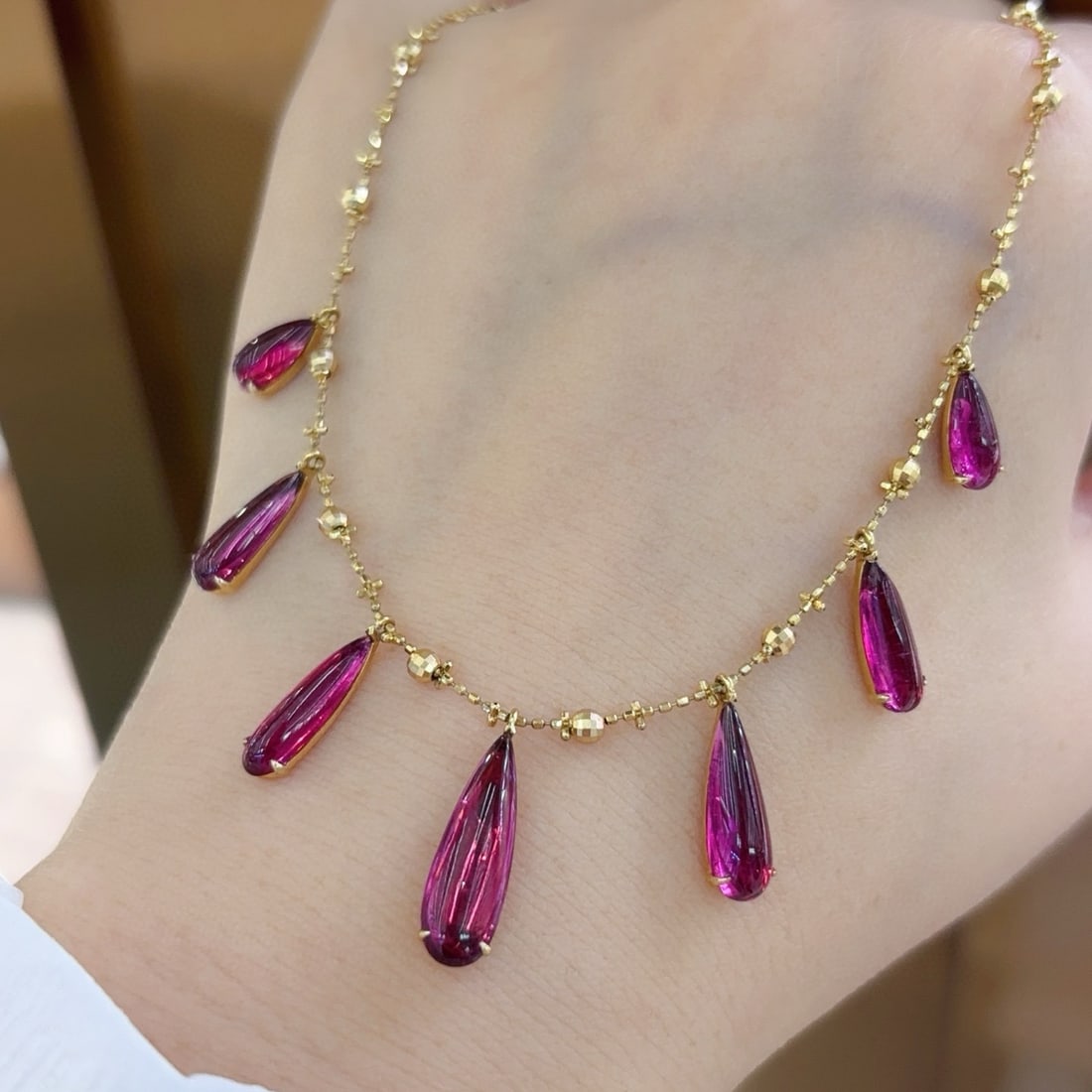 14k Gold 8 Ct Natural Tourmaline Necklace - 4