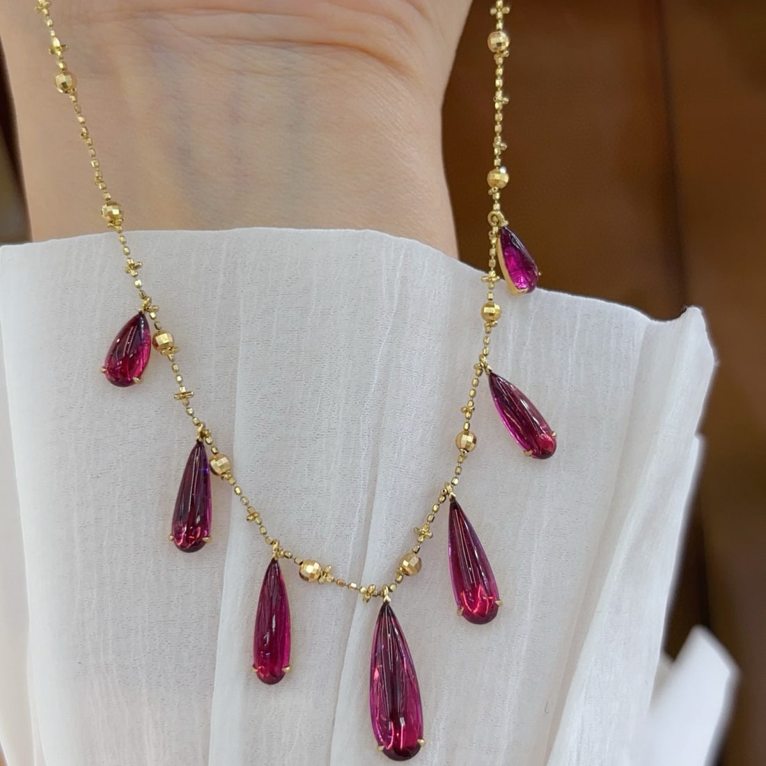 14k Gold 8 Ct Natural Tourmaline Necklace - 5
