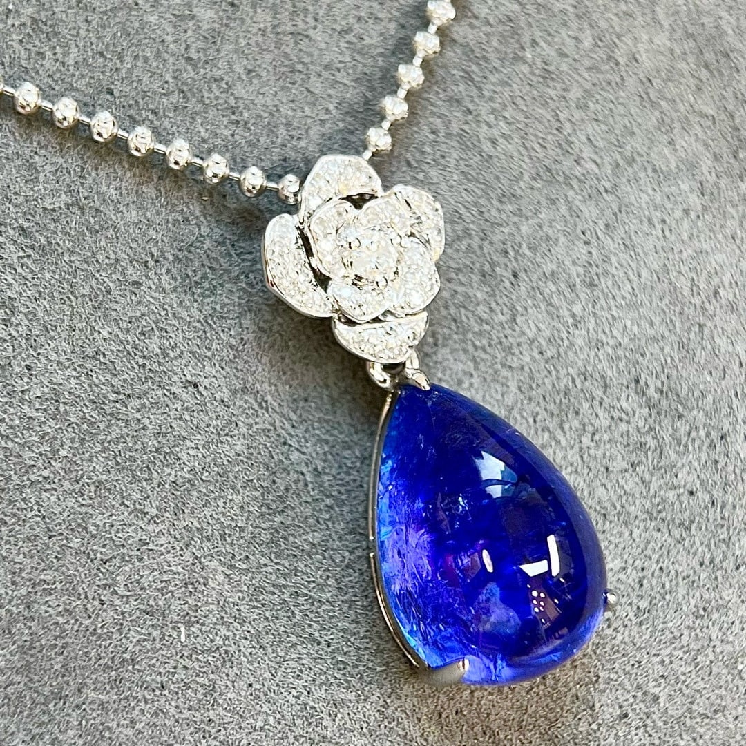 14k Gold 11.61 Ctw Natural Tanzanite & Diamond Pendant( Without Chain ) - 4