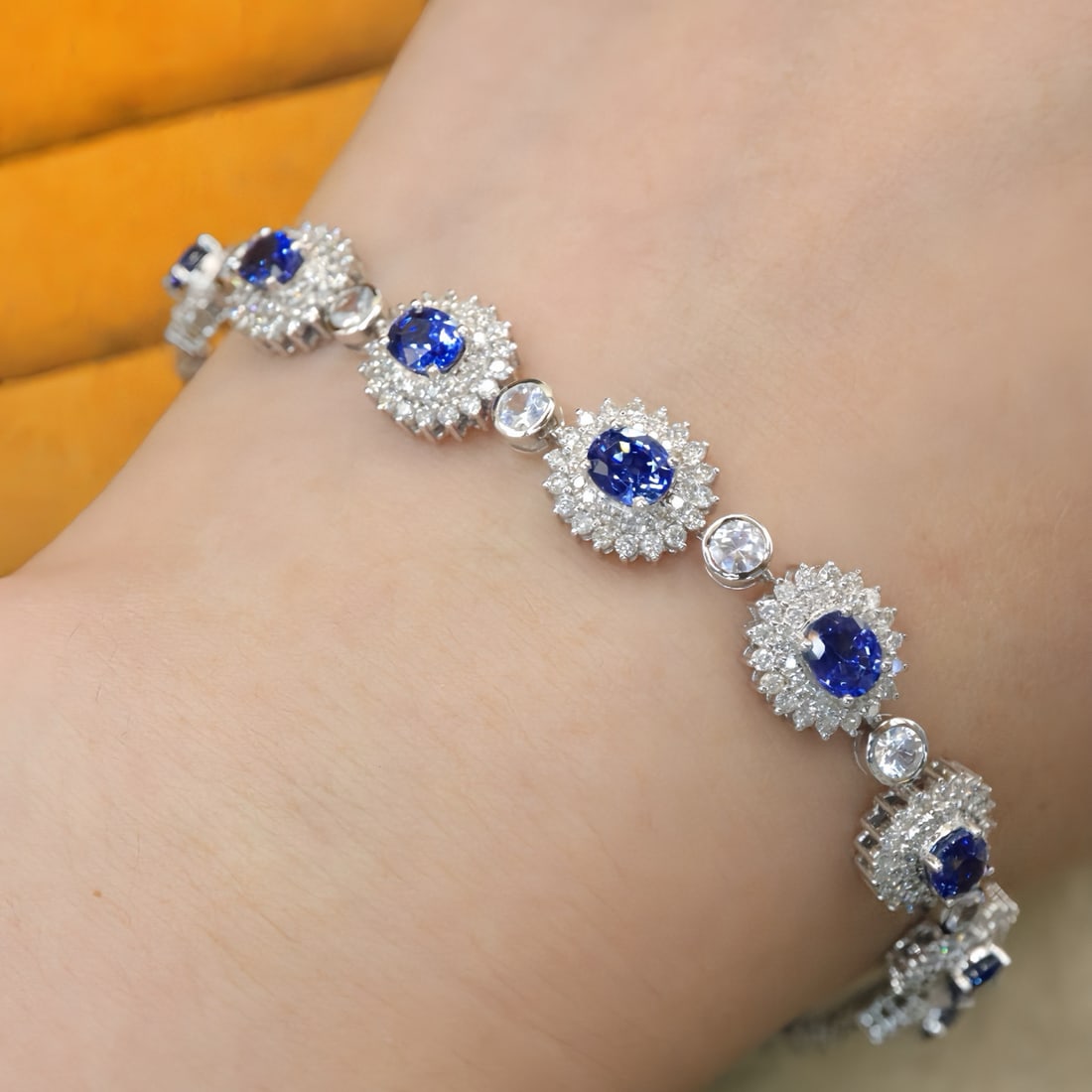 14k Gold 5.99 Ctw Natural Sapphire & Diamond Bracelet - 5