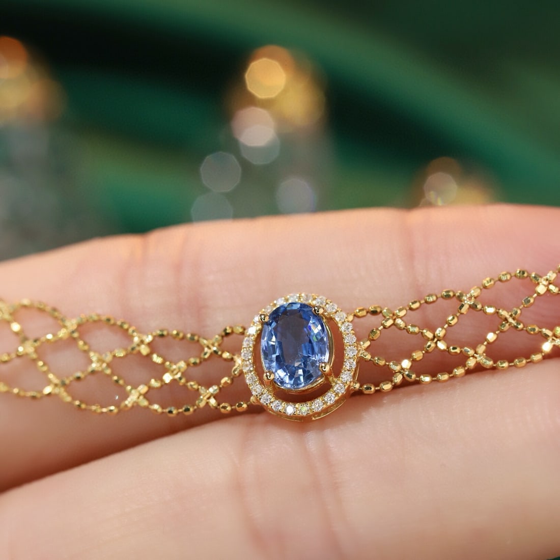 14k Gold 1.10 Ctw Natural Sapphire & Diamond Bracelet - 2