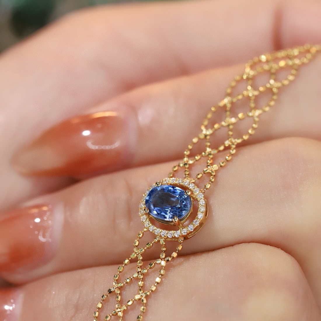 14k Gold 1.10 Ctw Natural Sapphire & Diamond Bracelet - 4