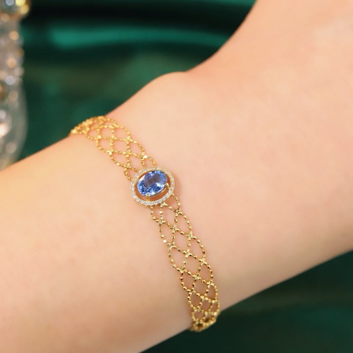 14k Gold 1.10 Ctw Natural Sapphire & Diamond Bracelet - 6