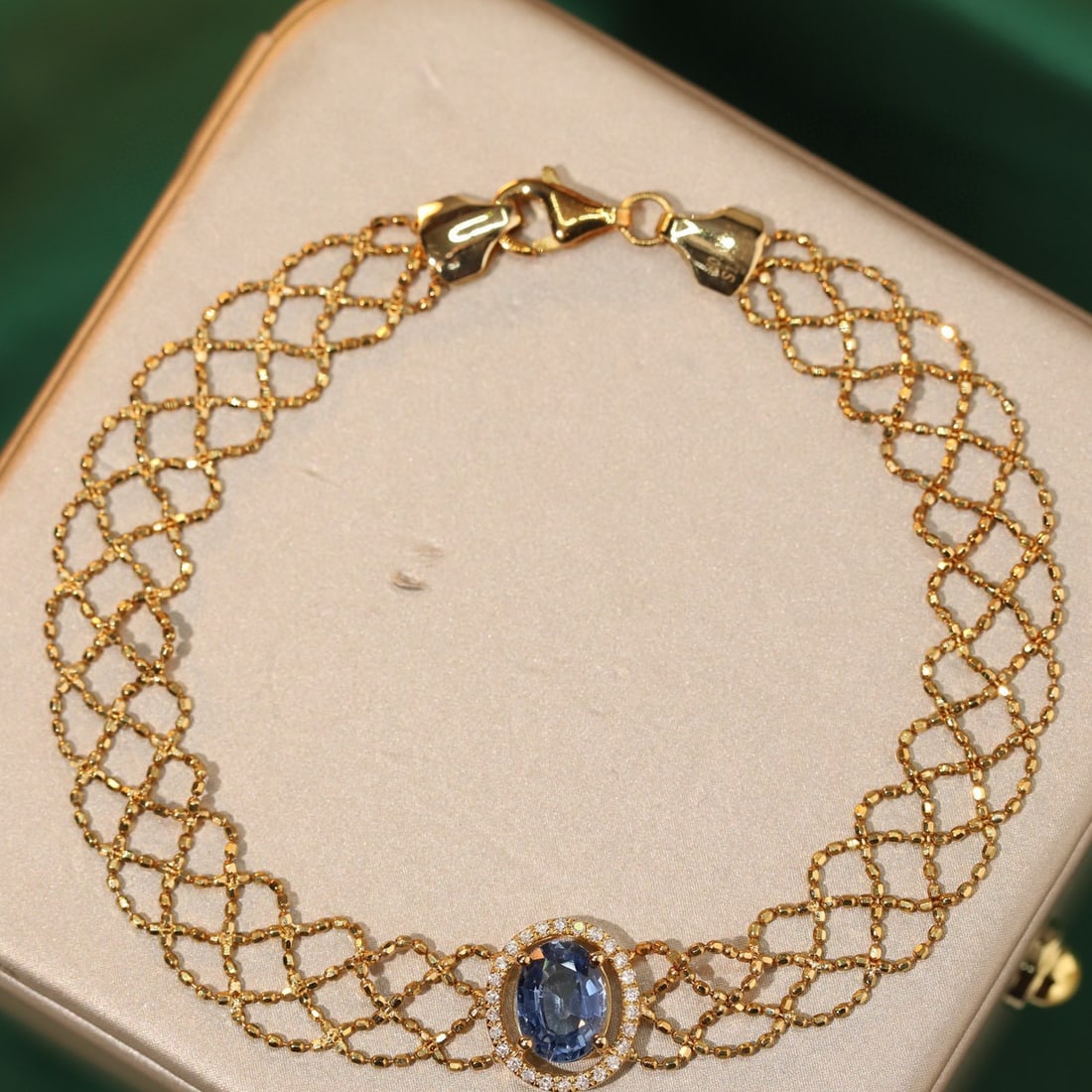 14k Gold 1.10 Ctw Natural Sapphire & Diamond Bracelet - 7