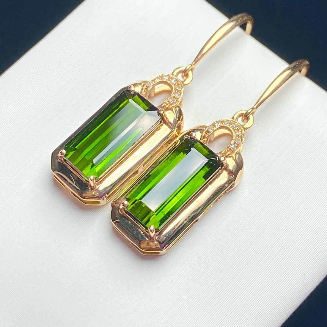 14k Gold 4.25 Ct Natural Tourmaline & Diamond Earrings - 3