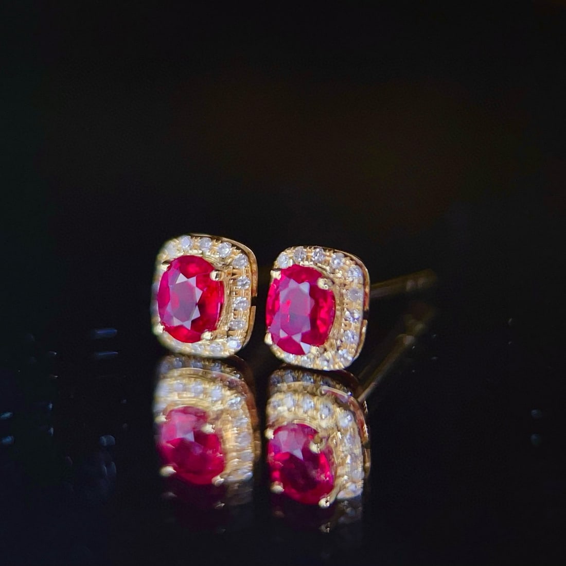 14k Gold 0.71 Ct Natural Ruby & Diamond Earrings - 2