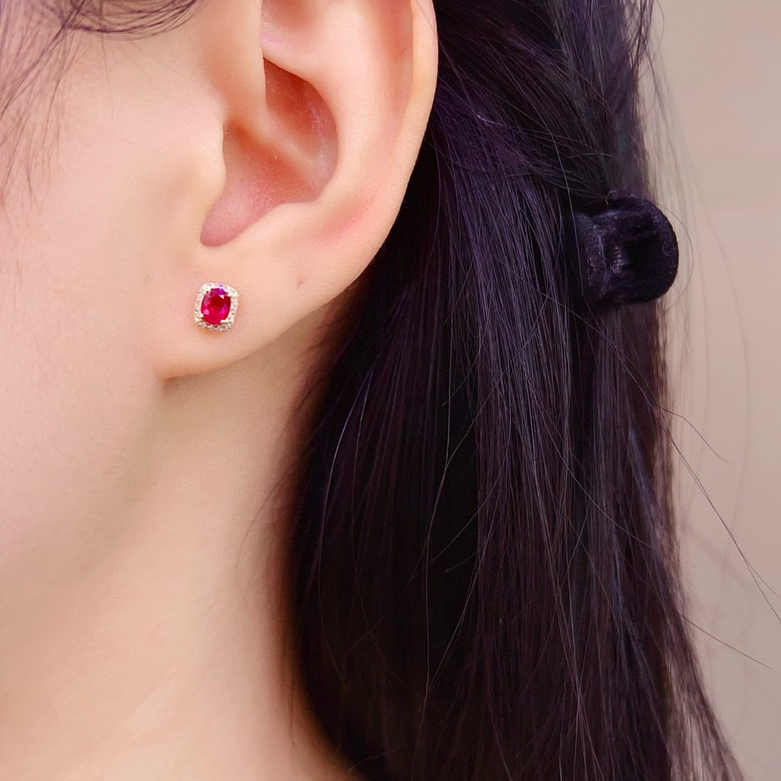 14k Gold 0.71 Ct Natural Ruby & Diamond Earrings - 5