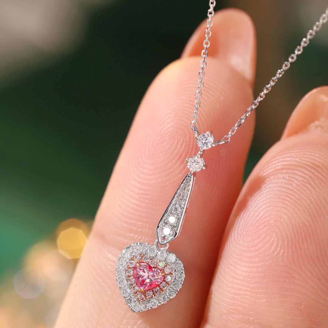 14k Gold 0.40 Ctw Natural Pink Diamond & Diamond Necklace - 7