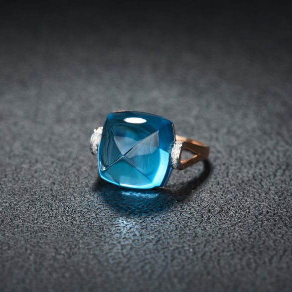 14k Gold 18.26 Ct Natural Topaz & Diamond Ring - 4