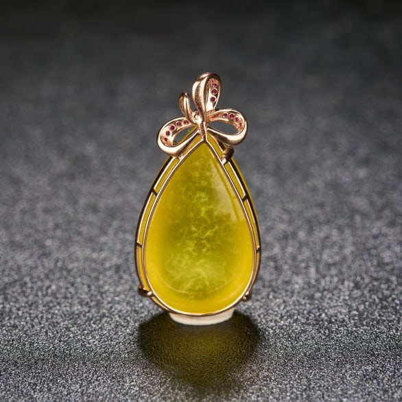 14k Gold 25.08 Ct Natural Prehnite & Ruby Pendant( Without Chain ) - 5
