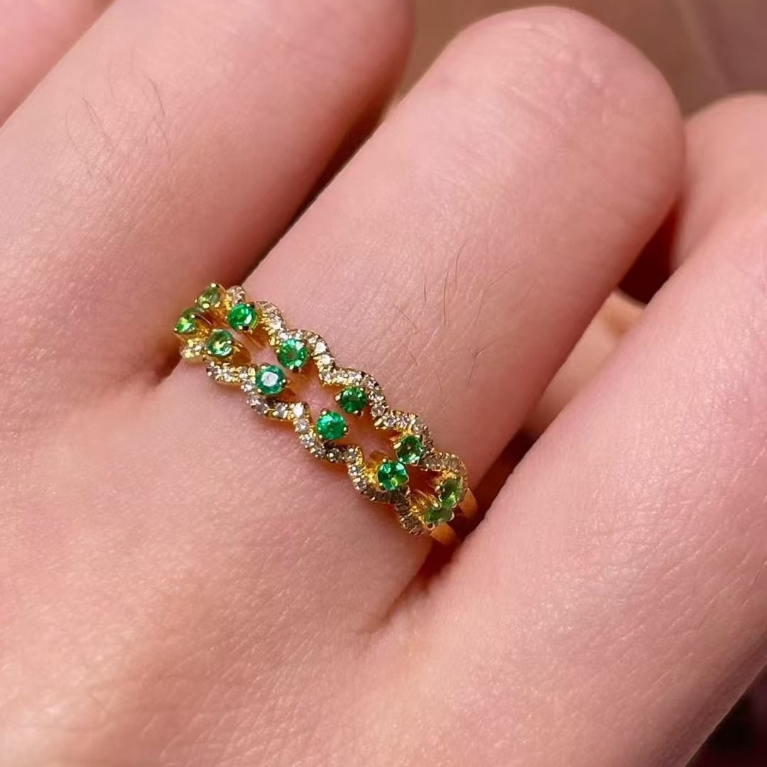 14k Gold 1.5 Ct Natural Emerald & Diamond & Emerald Ring - 5