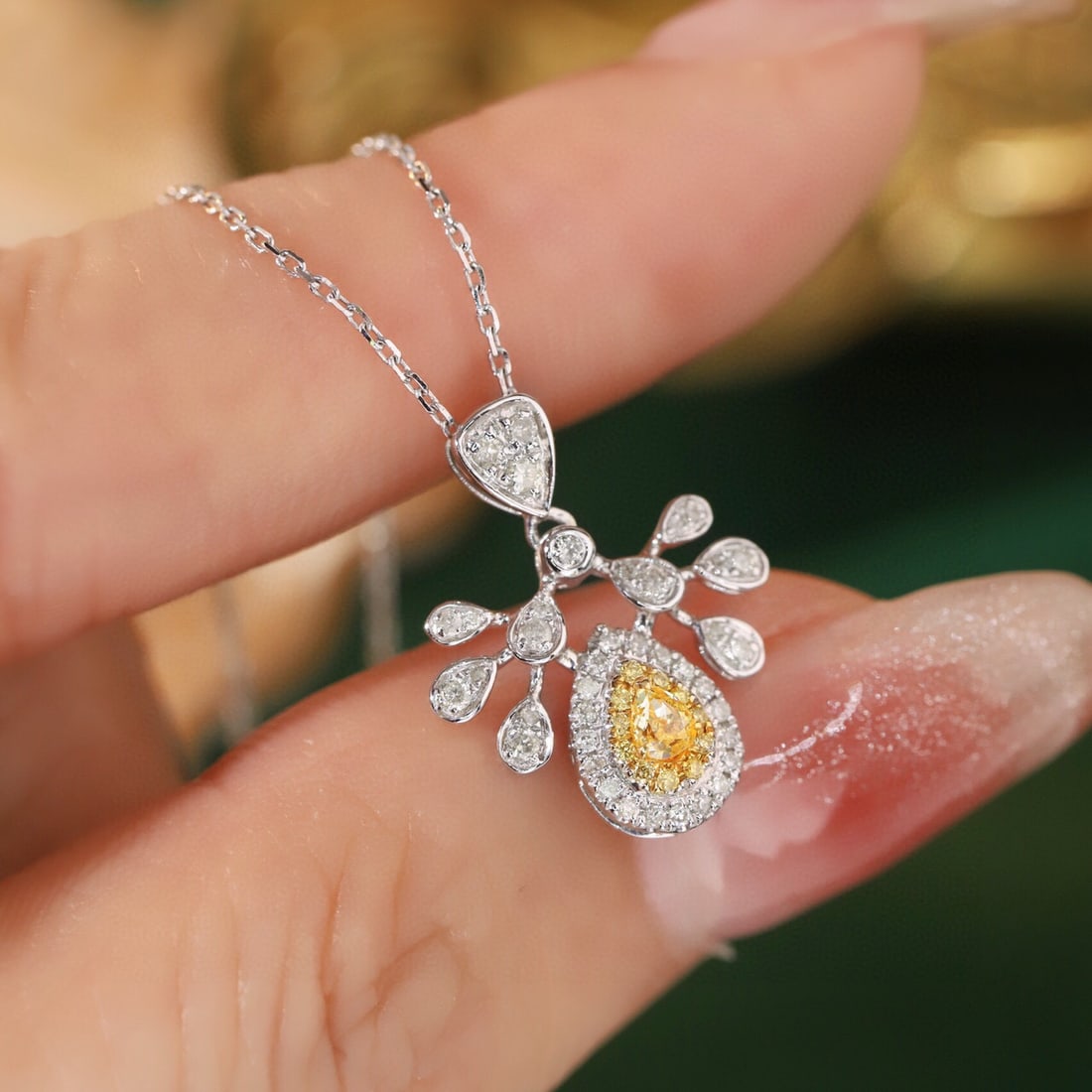 14k Gold 0.35 Ctw Natural Yellow Diamond & Diamond Necklace - 3