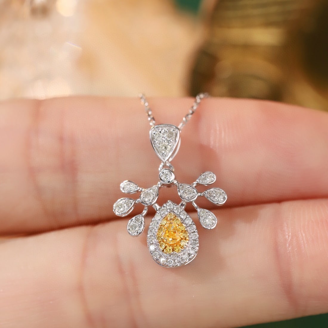 14k Gold 0.35 Ctw Natural Yellow Diamond & Diamond Necklace - 4