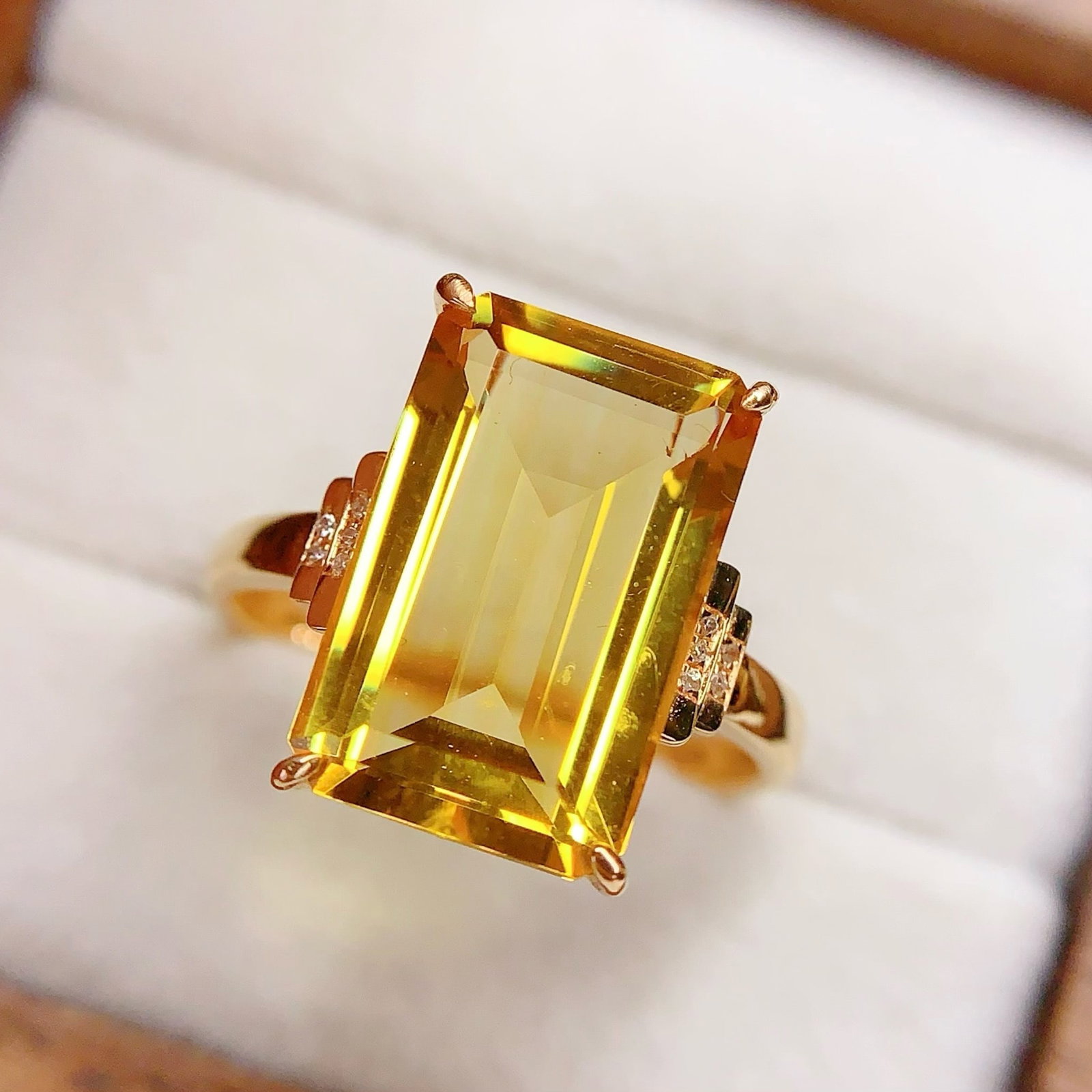 14k Gold 7 Ct Natural Citrine & Diamond Ring - 4