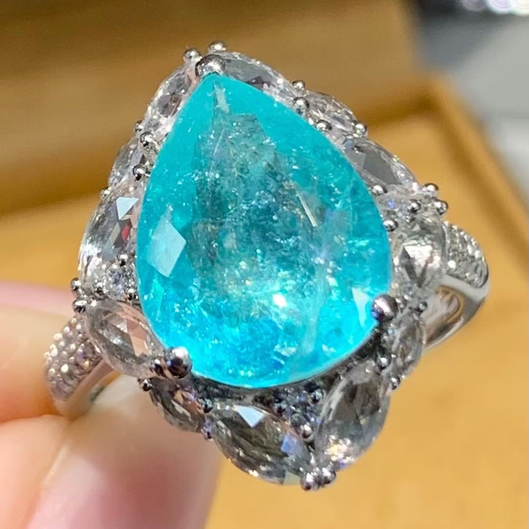 14k Gold 4.5 Ct Natural Paraiba Tourmaline & Diamond Ring - 4