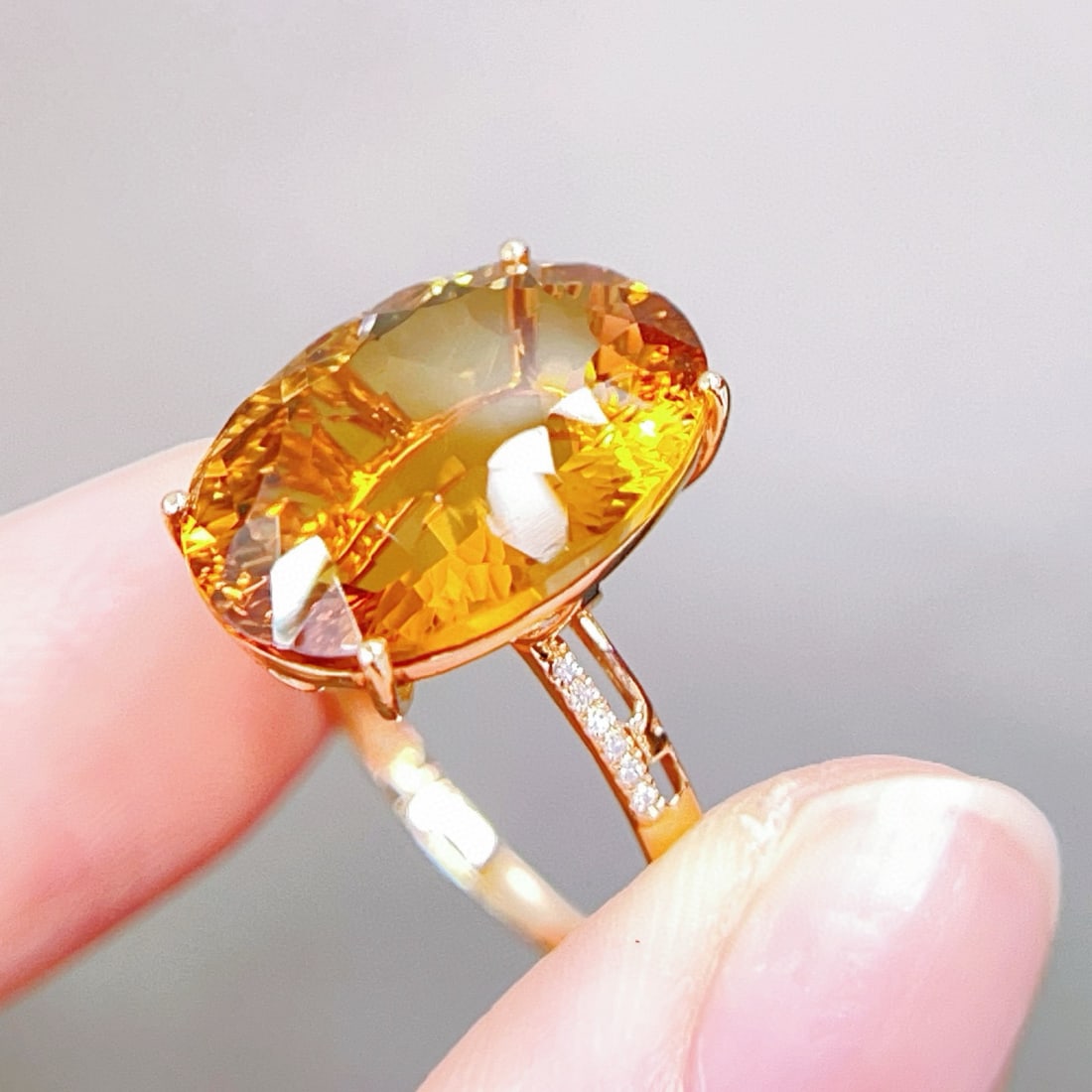14k Gold 8.38 Ctw Natural Citrine & Diamond Ring - 2