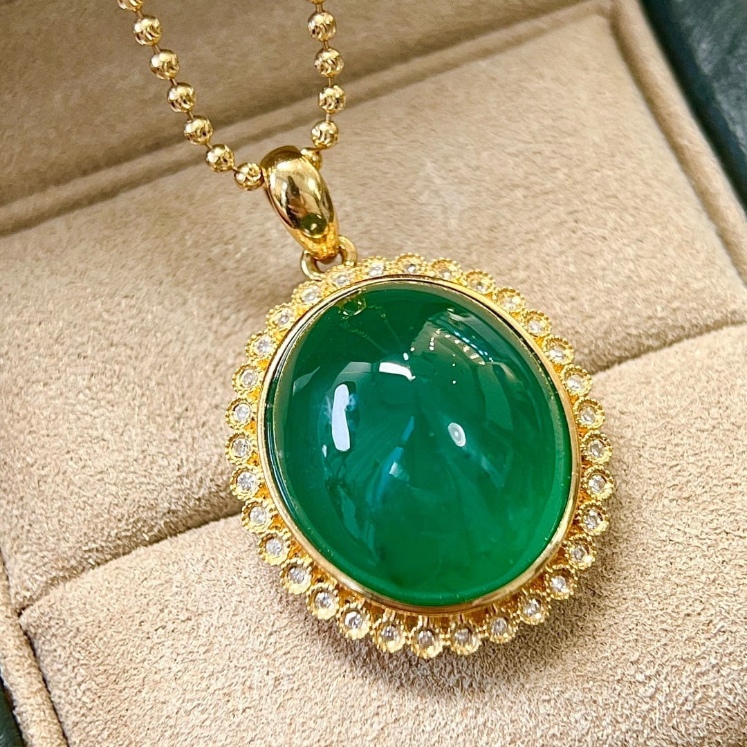 14k Gold 17.72 Ctw Natural Emerald & Diamond Pendant( Without Chain ) - 2