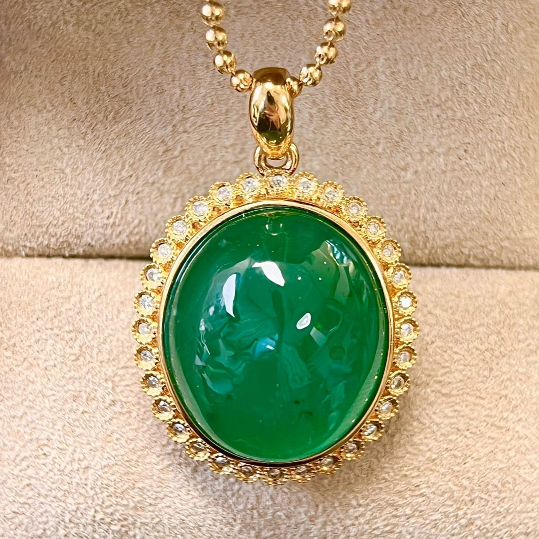 14k Gold 17.72 Ctw Natural Emerald & Diamond Pendant( Without Chain ) - 5