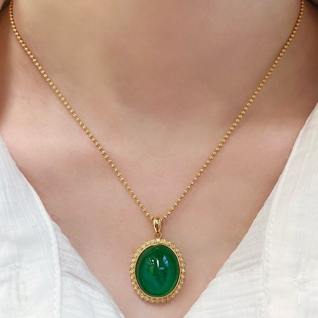 14k Gold 17.72 Ctw Natural Emerald & Diamond Pendant( Without Chain ) - 7