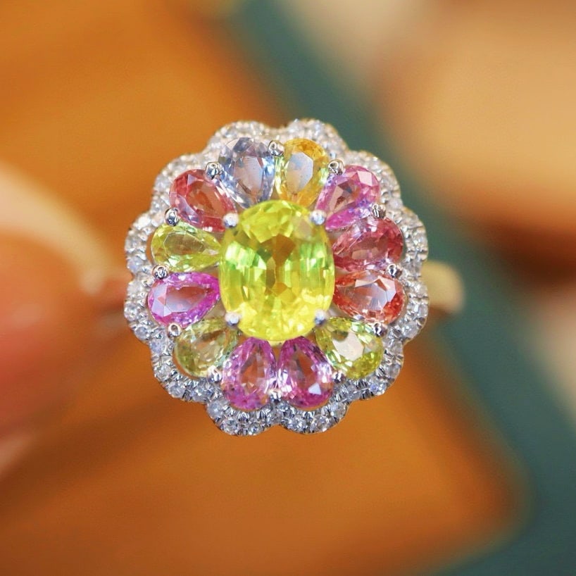 14k Gold 1.17 Ctw Natural Sapphire & Diamond Ring: Ref:231089257 // gold content:14k gold // ring size:7. 25us // // main gemstone:sapphire // shape:oval // carat weight:1. 05ct // color:yellow // treatment:natural // // adjacent gemstone 2 : diamond