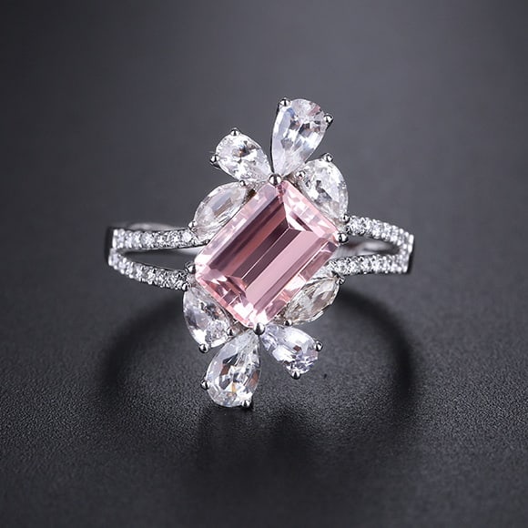 14k Gold 2.82 Ctw Natural Morganite & Sapphire Ring - 2