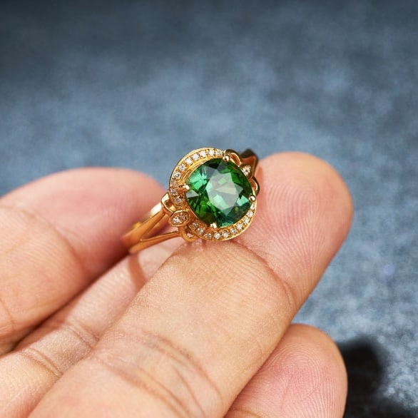 14k Gold 2.8 Ct Natural Tourmaline & Diamond Ring - 7