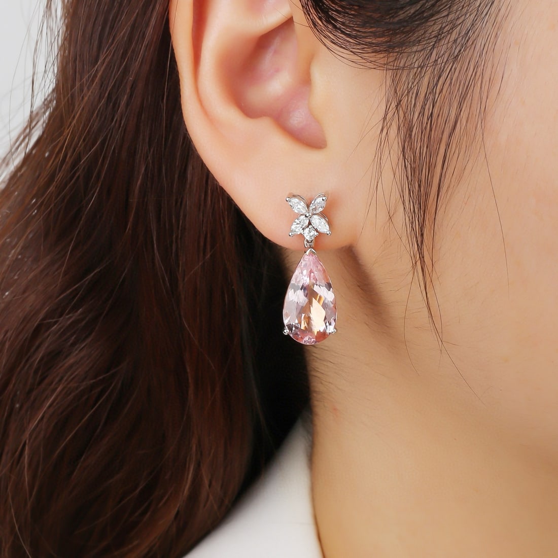 14k Gold 8.82 Ctw Natural Morganite & Diamond Earrings - 3