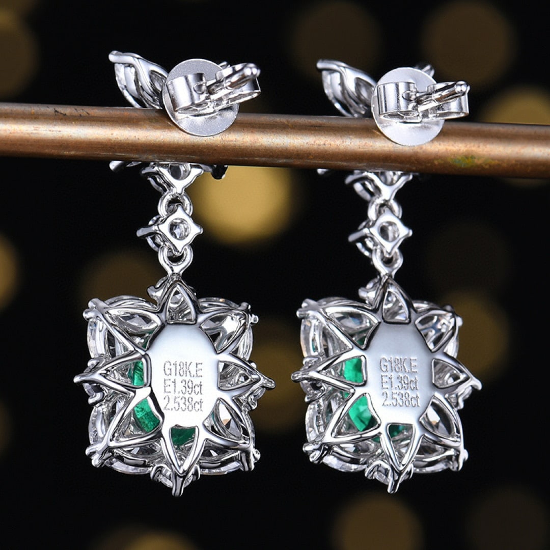 14k Gold 3.93 Ctw Vivid Green Natural Emerald & Sapphire Earrings - 4