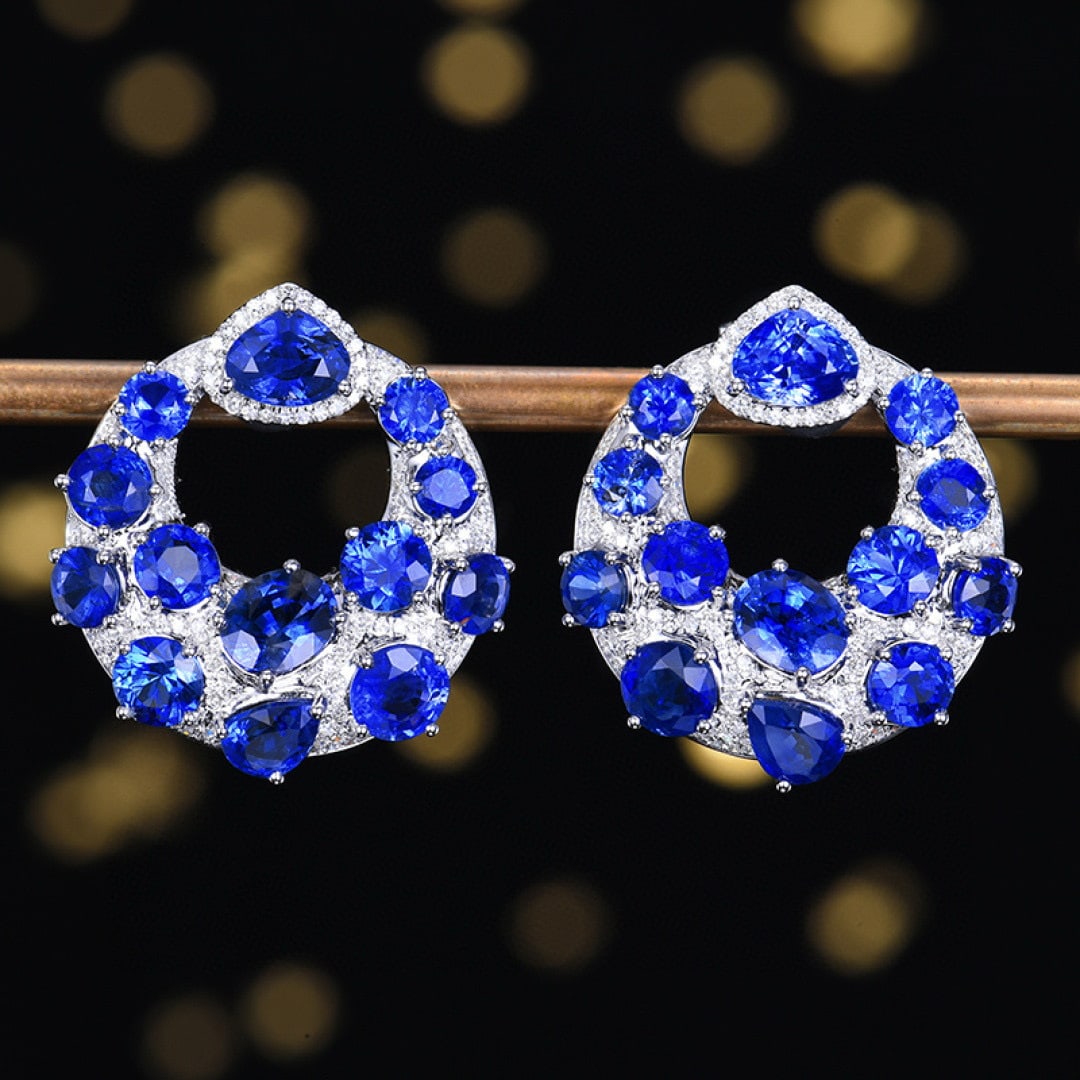 14k Gold 9.5 Ctw Natural Sapphire & Diamond Earrings: Ref:231090010 // gold content:14k gold // main gemstone:sapphire // shape:multiple // carat weight:9. 1ct // color:royal blue // treatment:natural // // adjacent gemstone 2 : diamond // number of ston
