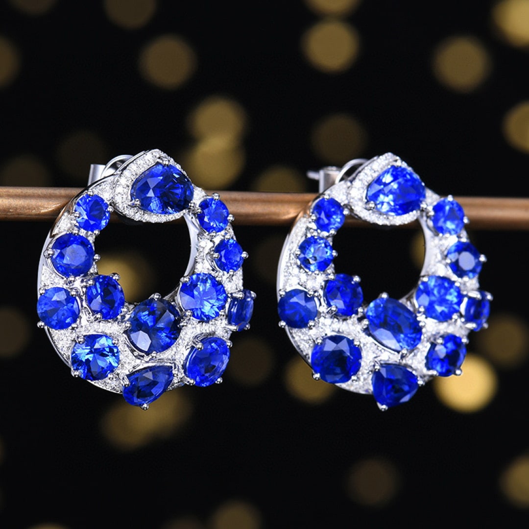 14k Gold 9.5 Ctw Natural Sapphire & Diamond Earrings - 3