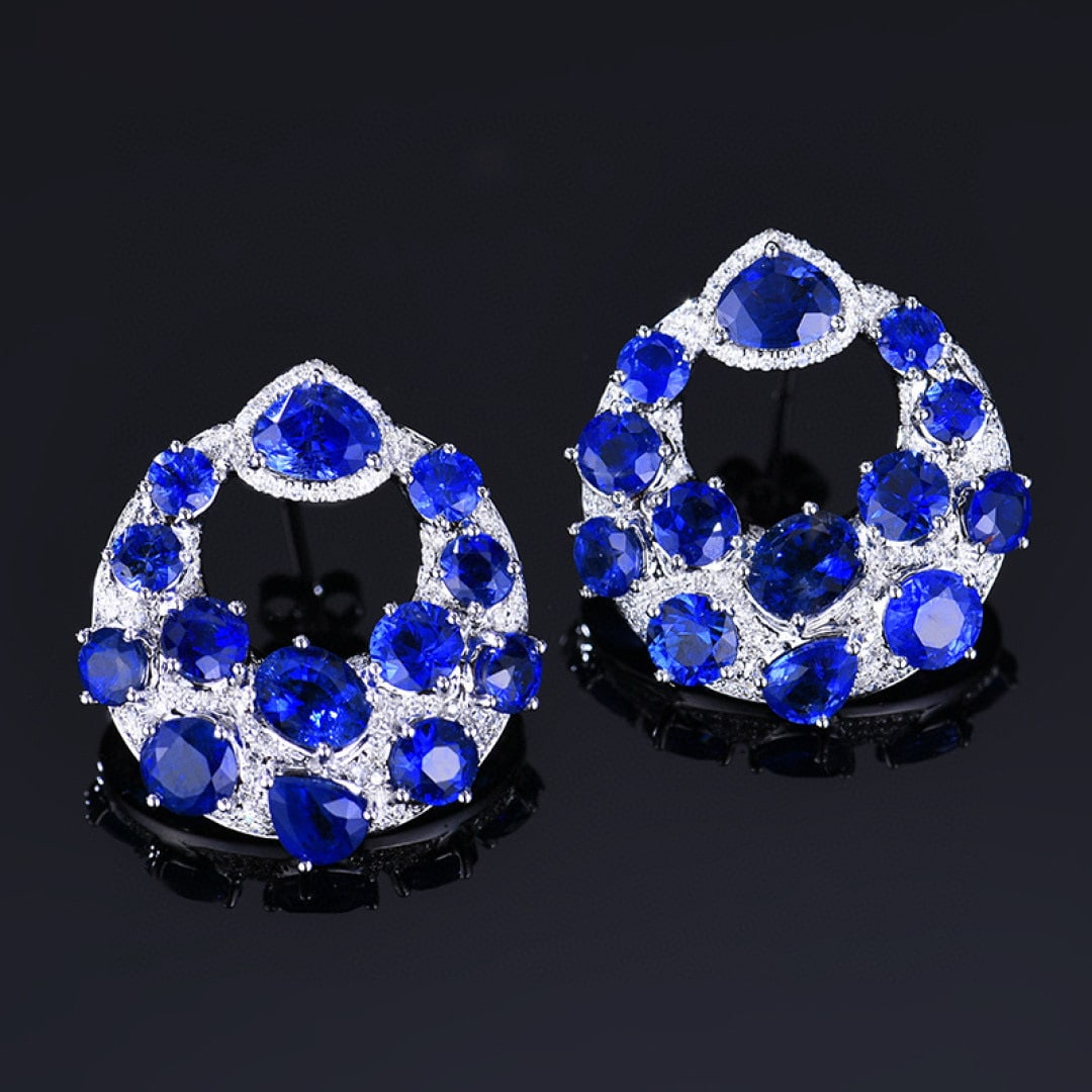 14k Gold 9.5 Ctw Natural Sapphire & Diamond Earrings - 5