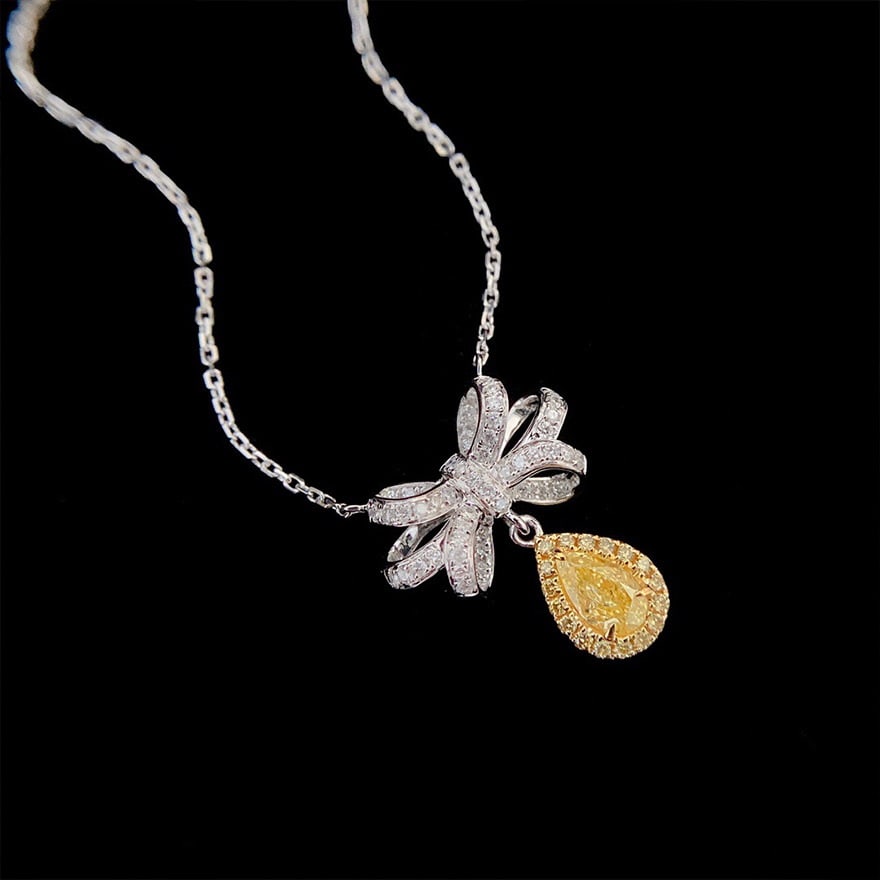 14k Gold 0.55 Ctw Natural Yellow Diamond & Diamond Necklace - 3