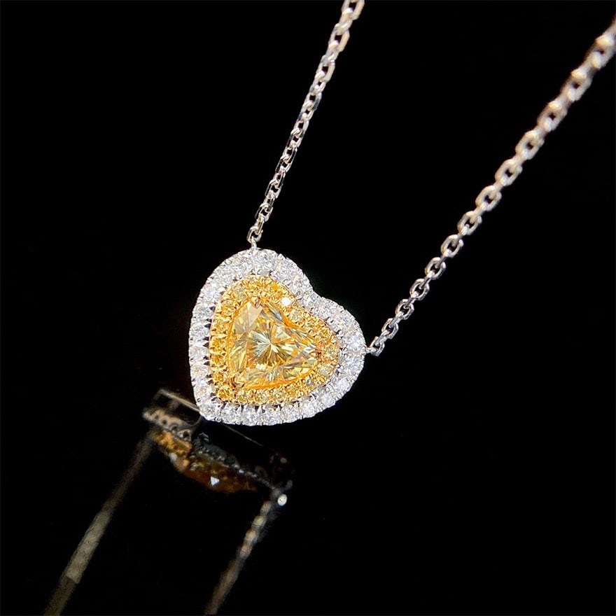 14k Gold 0.75 Ctw Natural Yellow Diamond & Diamond Necklace: Ref:231090017 // gold content:14k gold // main gemstone:yellow diamond // shape:heart // carat weight:0. 5ct // color:yellow // treatment:natural // // adjacent gemstone 2 : diamond // shape:round //