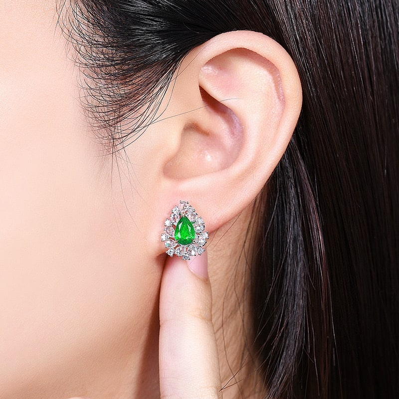 14k Gold 2.48 Ctw Vivid Green Natural Emerald & Diamond Earrings - 5