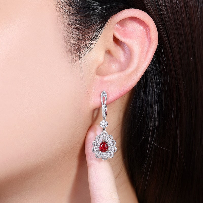 14k Gold 2.47 Ctw Natural Ruby & Diamond Earrings - 7