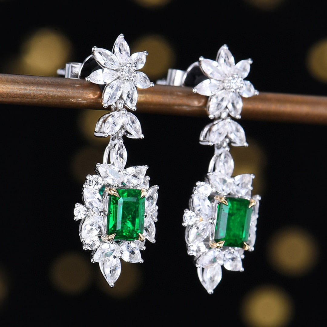 14k Gold 2.50 Ctw Vivid Green Natural Emerald & Sapphire Earrings - 3