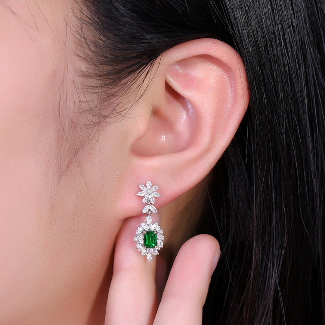 14k Gold 2.50 Ctw Vivid Green Natural Emerald & Sapphire Earrings - 7