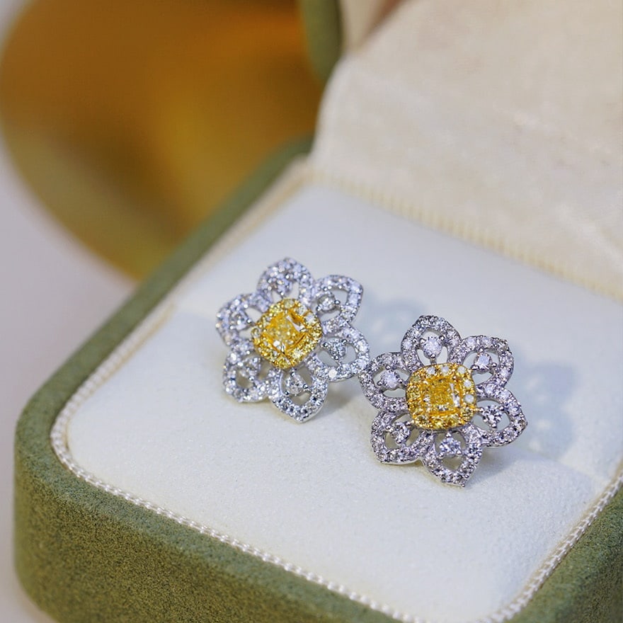 14k Gold 1.3 Ct Natural Color Diamond Earrings: Ref:231090031 // gold content:14k gold // main gemstone:diamond // shape:multiple // carat weight:1. 3ct // clarity grade:vs-si // color:color // treatment:natural // Condition: New Low Estimate: