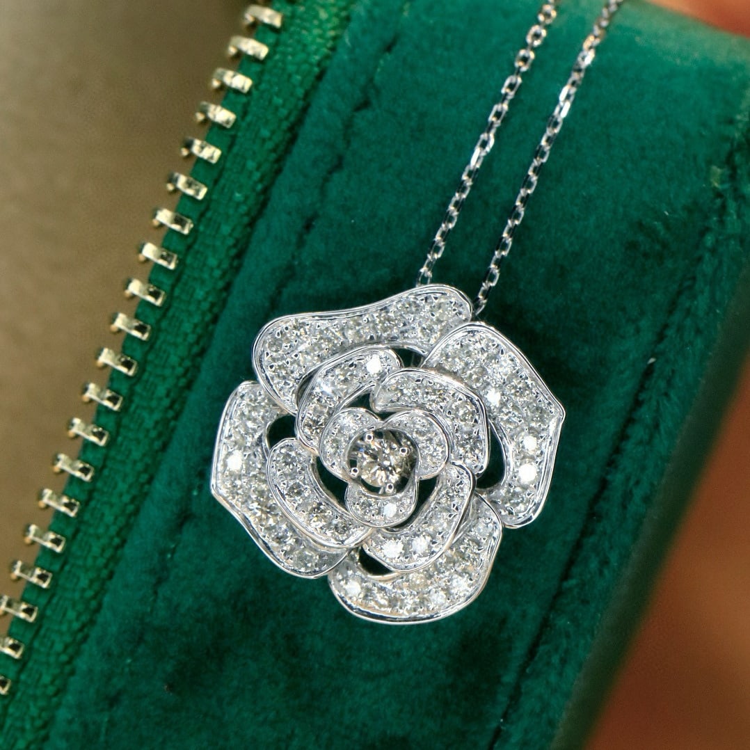 14k Gold 1 Ct Natural H Diamond & Flowers Necklace - 3