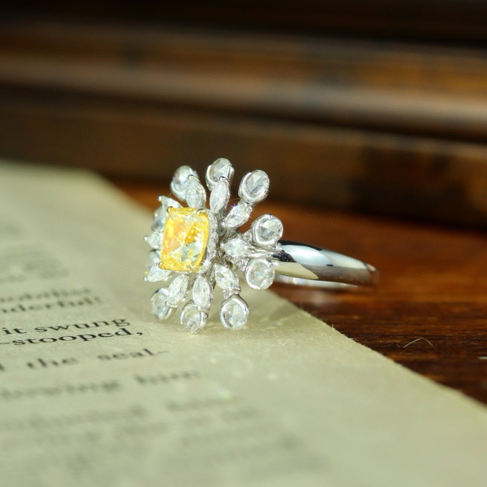 14k Gold 1.91 Ctw Natural Yellow Diamond & Diamond Ring - 2