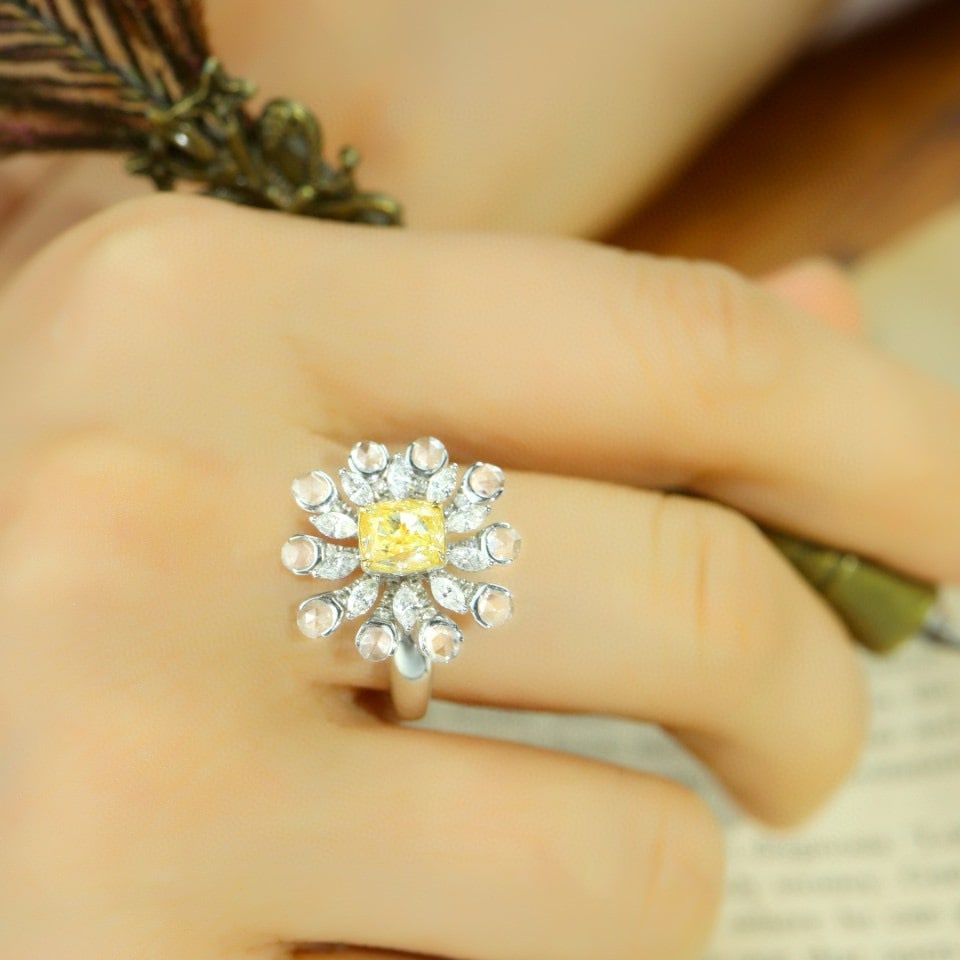 14k Gold 1.91 Ctw Natural Yellow Diamond & Diamond Ring - 5