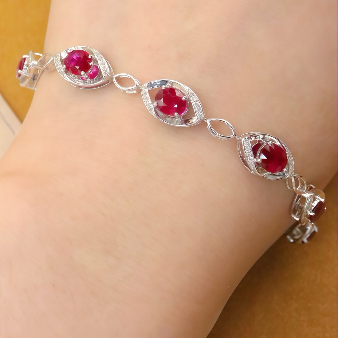 14k Gold 3.71 Ctw Natural Ruby & Diamond Bracelet - 4